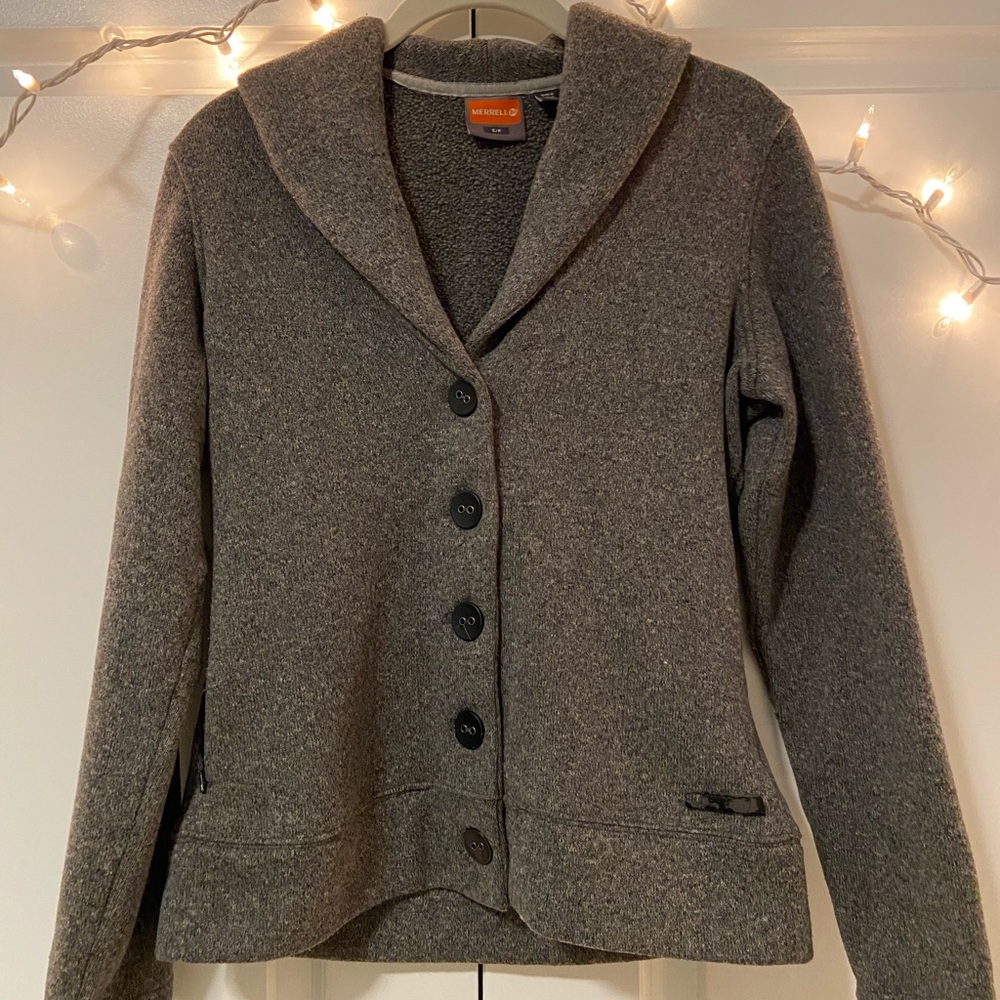 Merrell gray button up fleece jacket size small